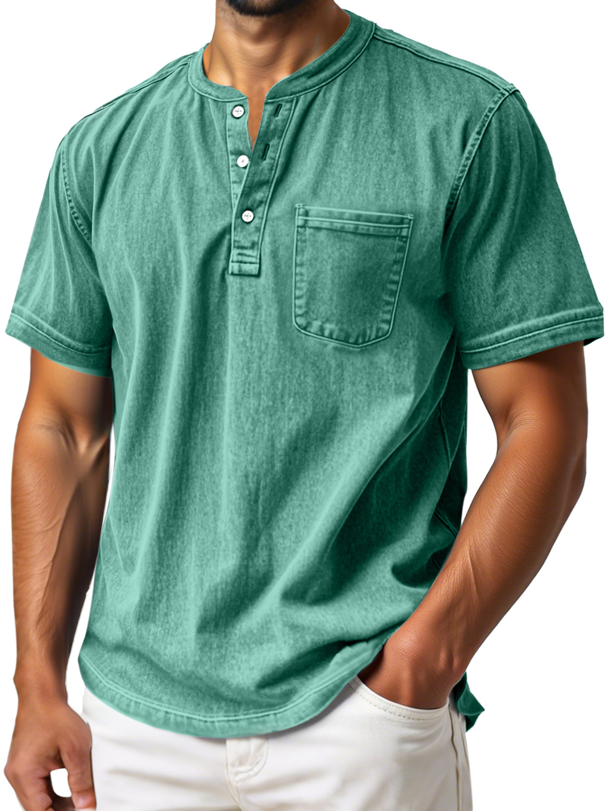 Men's Everyday Solid Color Vintage Short Sleeve Henley Shirt