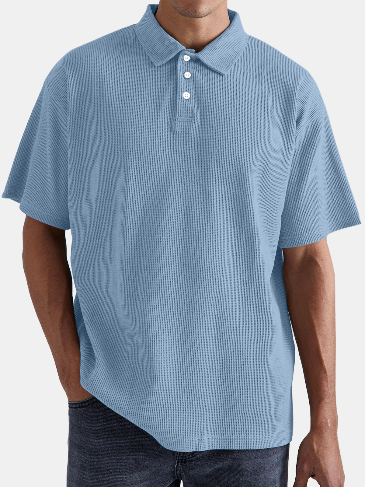 Men's Comfortable Solid Color Waffle Short Sleeve Polo Shirt