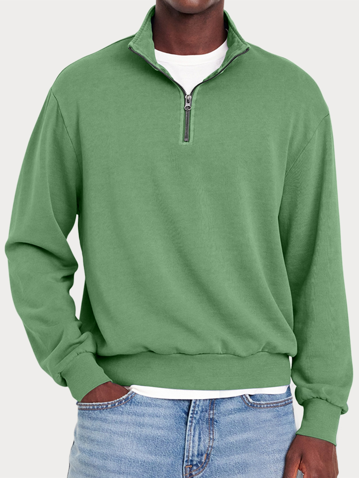 Men's Casual Zipper Half Turtleneck Solid Color Comfortable Sweatshirt
