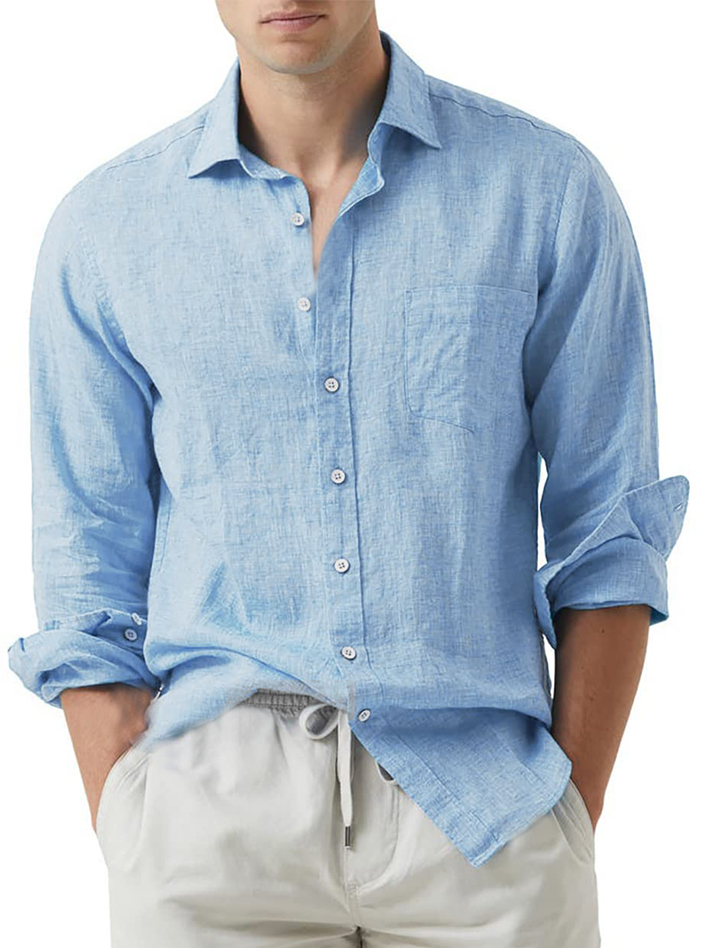 Men's Daily Simple Solid Color Long-sleeved Shirt