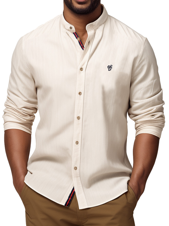 Men's Simple Geometric Solid Color Long-sleeved Shirt