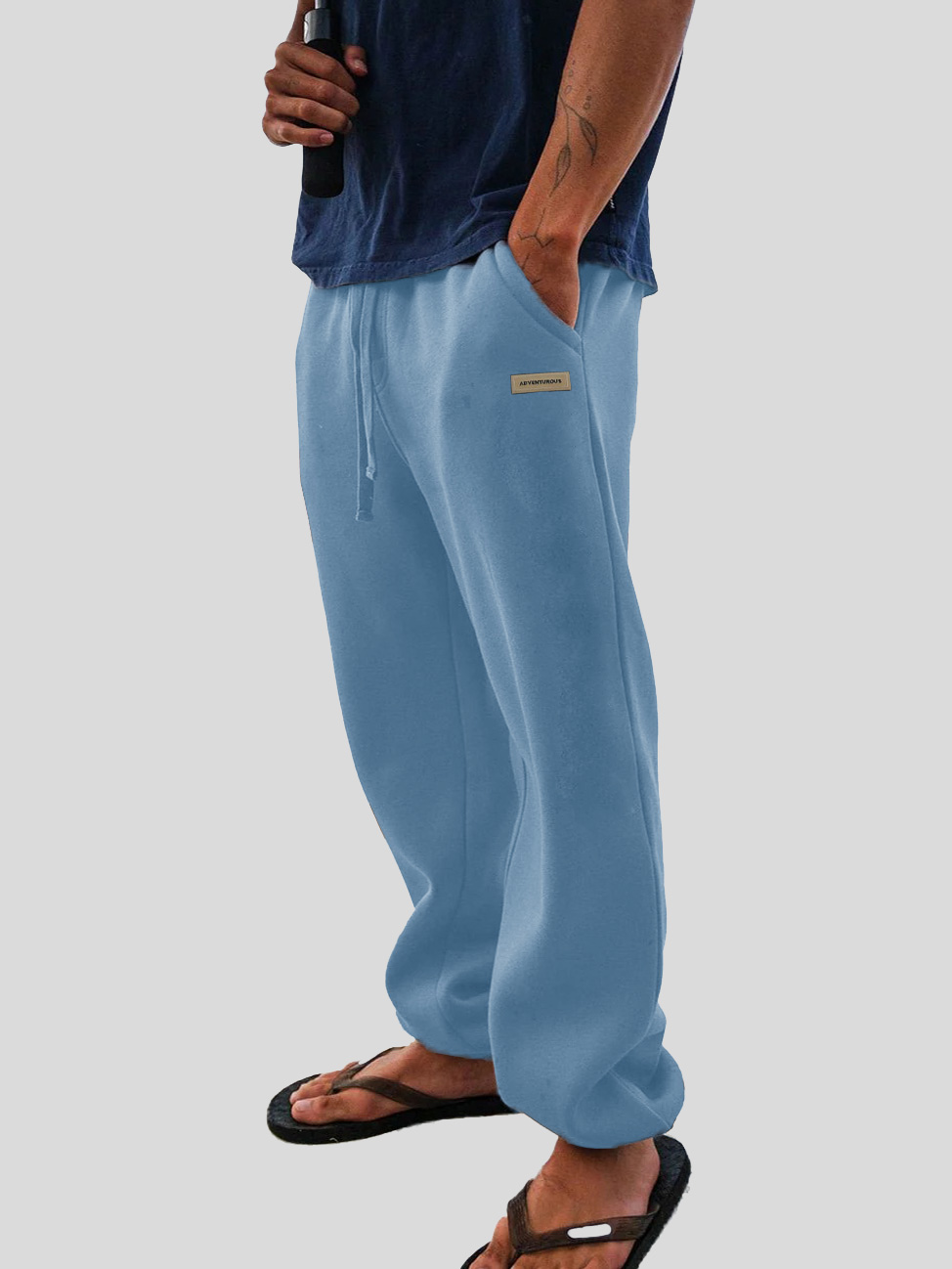 Men's Fashion Casual Sports Logo Embroidered Pocket Cuffed Trousers 