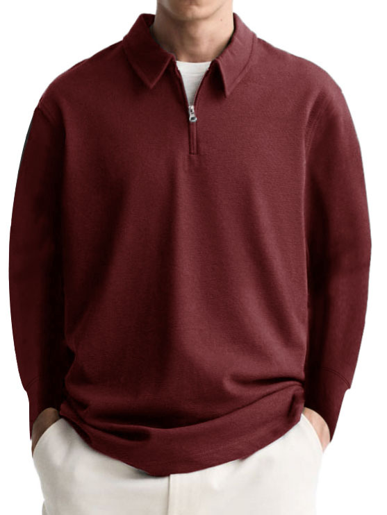 Men's Casual Simple Lapel Long Sleeve Polo Shirt