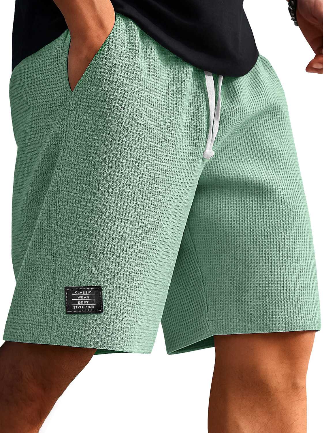 Men's Everyday Waffle Embroidered Logo Casual Solid Shorts