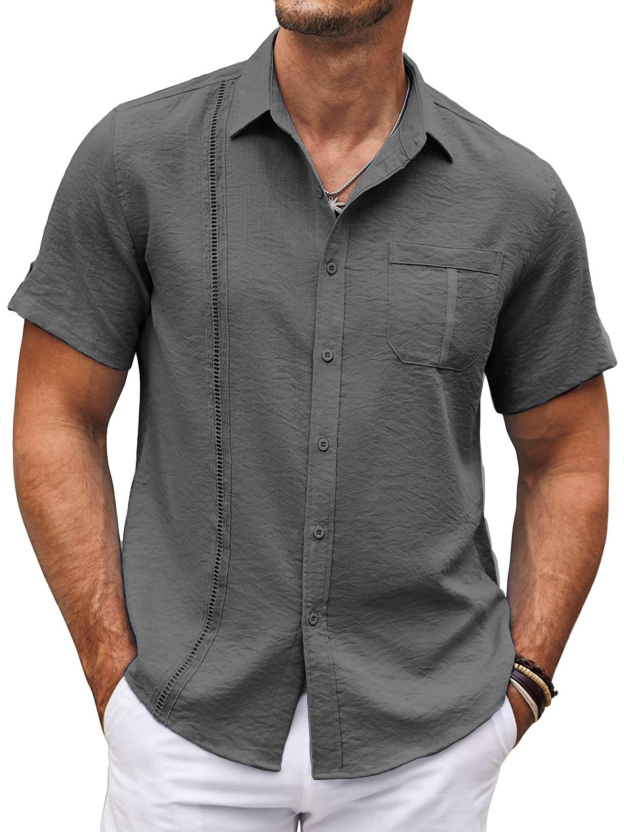  Men's Hawaiian Basics Casual Beach Pocket Short Sleeve Shirt