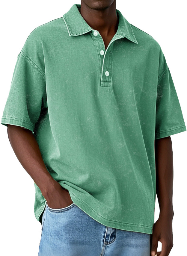 Men's Vintage Distressed Washed Lapel Pure Cotton Lapel Polo Shirt