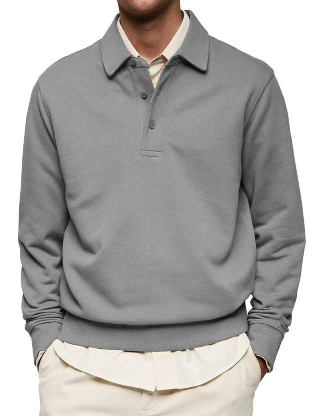 Men's Casual Solid Color Lapel Button Comfortable Polo Sweatshirt