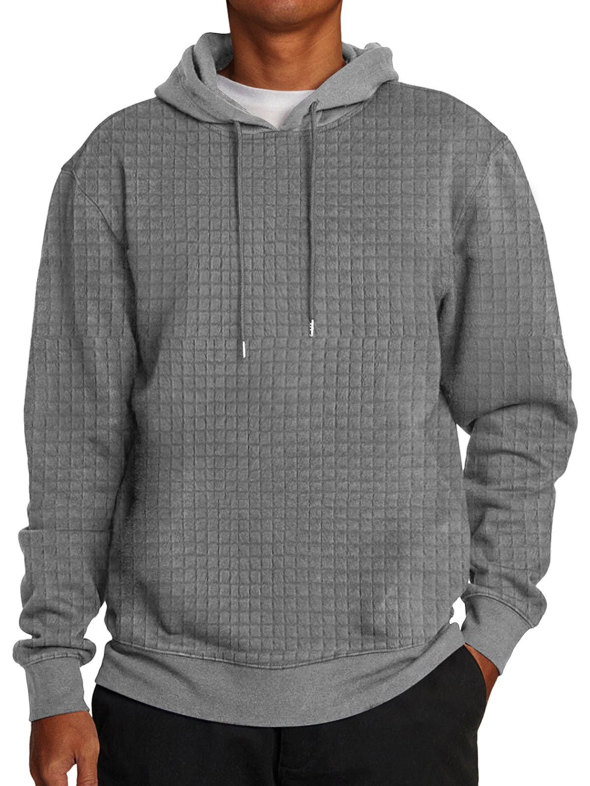 Men's Casual Checkered Hooded Solid Color Sweatshirt