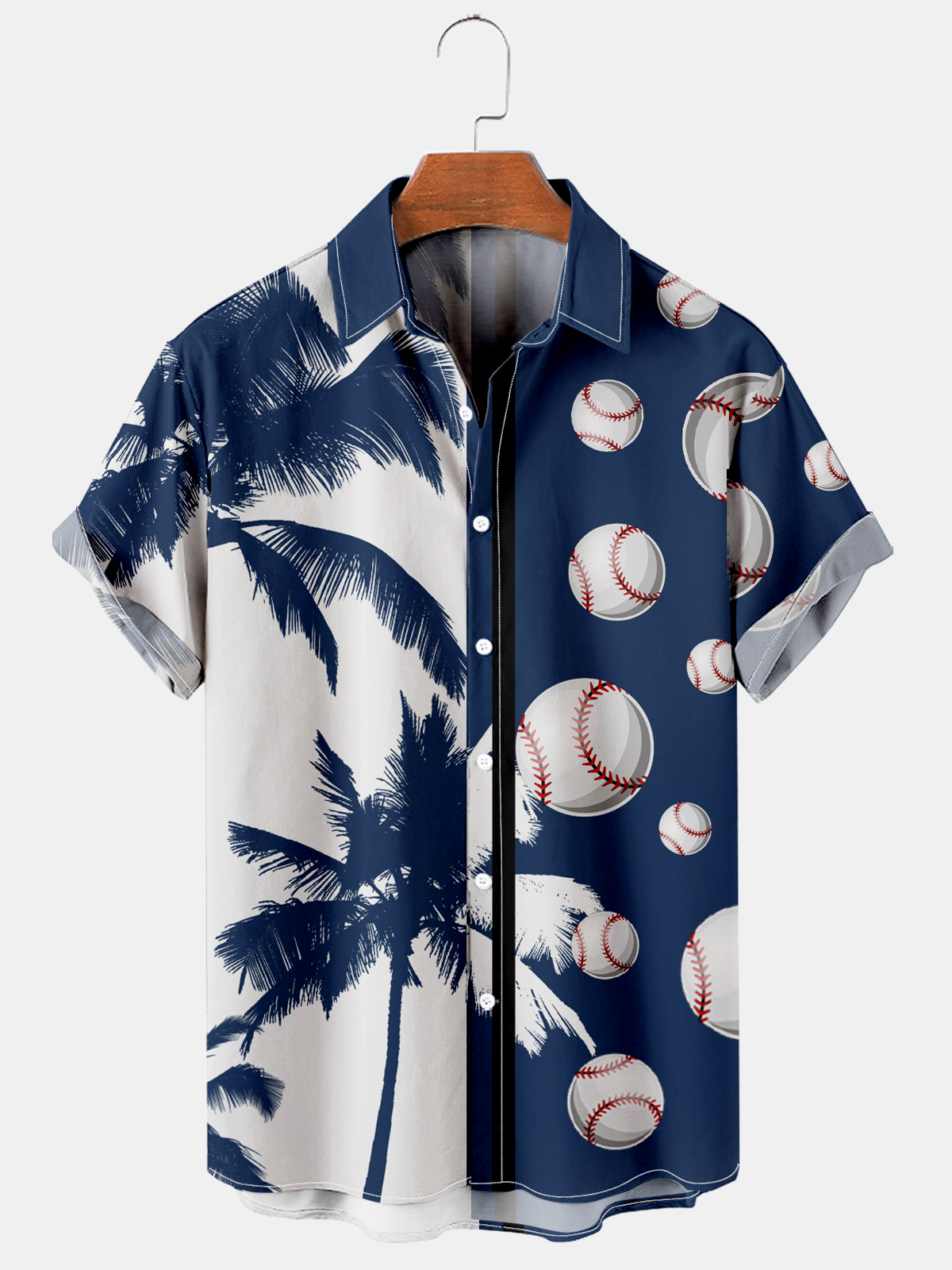 Men's Simple Hawaiian Palm Baseball Patchwork Print Shirt