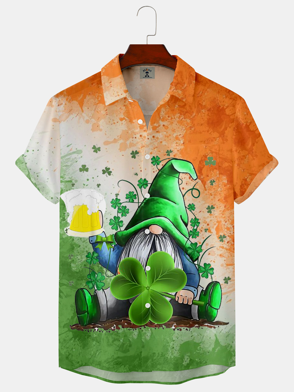St. Patrick's Day Print Short Sleeve Casual Shirt