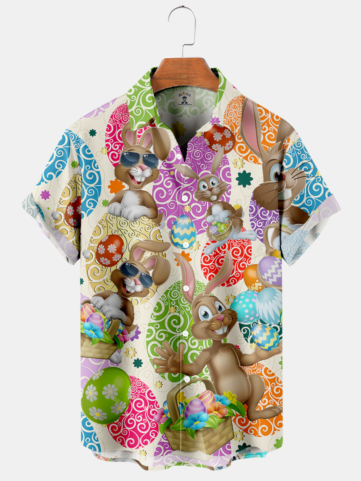 Men's Easter Egg And Bunny Print Short Sleeve Shirt