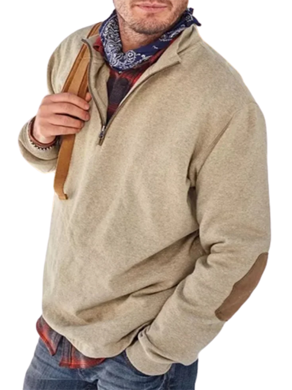 Men's fashion casual patchwork zipper sweatshirt polo shirt