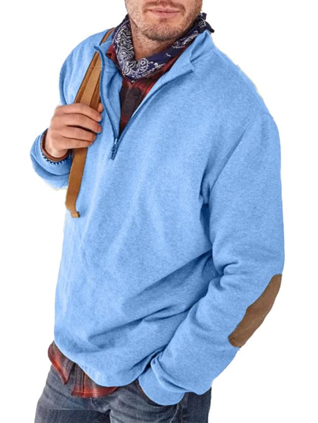 Men's fashion casual patchwork zipper sweatshirt polo shirt