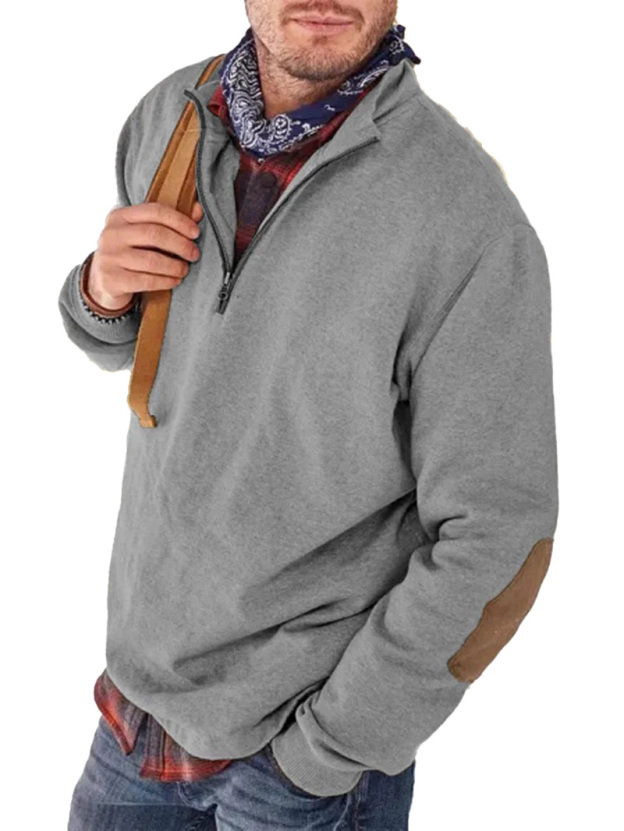 Men's fashion casual patchwork zipper sweatshirt polo shirt