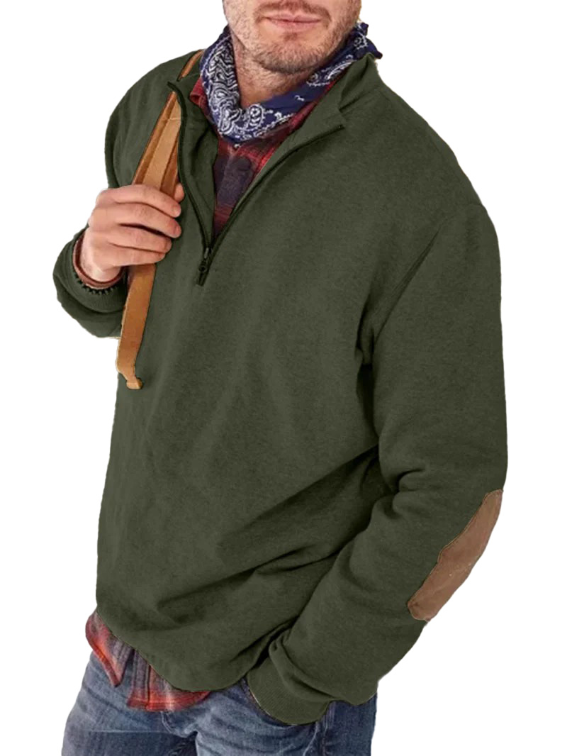 Men's fashion casual patchwork zipper sweatshirt polo shirt
