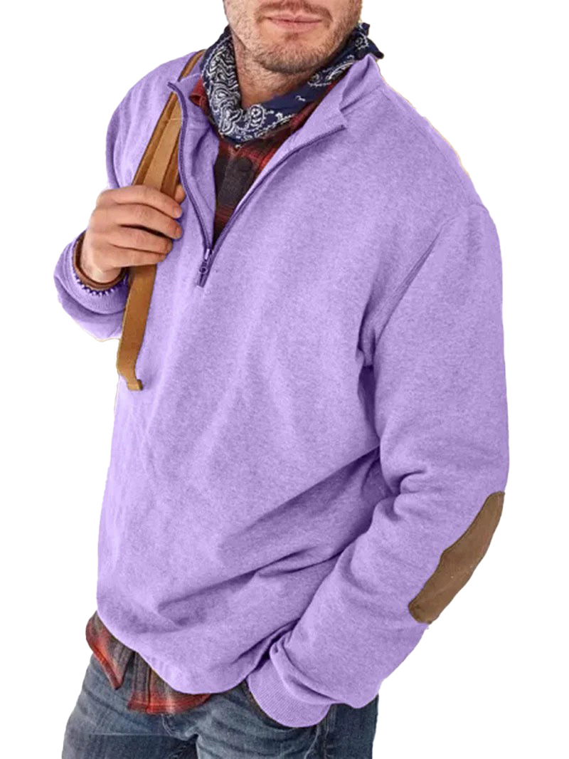 Men's fashion casual patchwork zipper sweatshirt polo shirt
