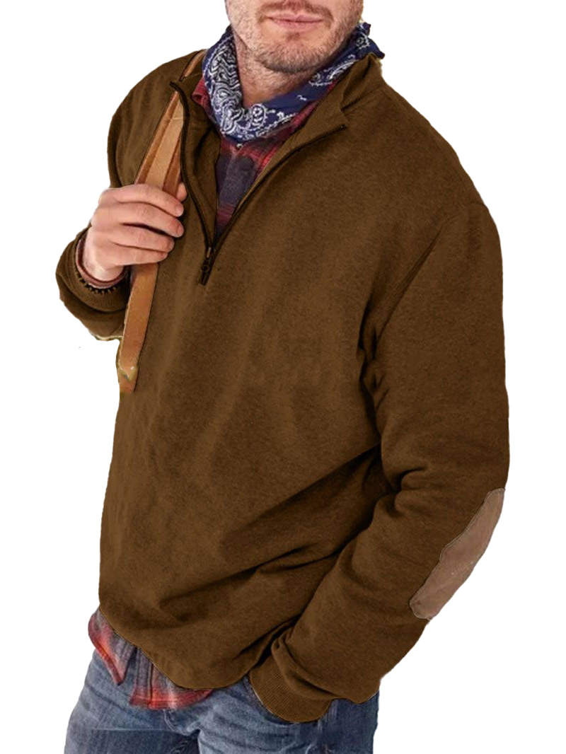 Men's fashion casual patchwork zipper sweatshirt polo shirt