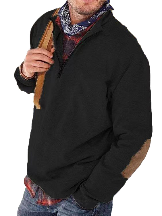Men's fashion casual patchwork zipper sweatshirt polo shirt