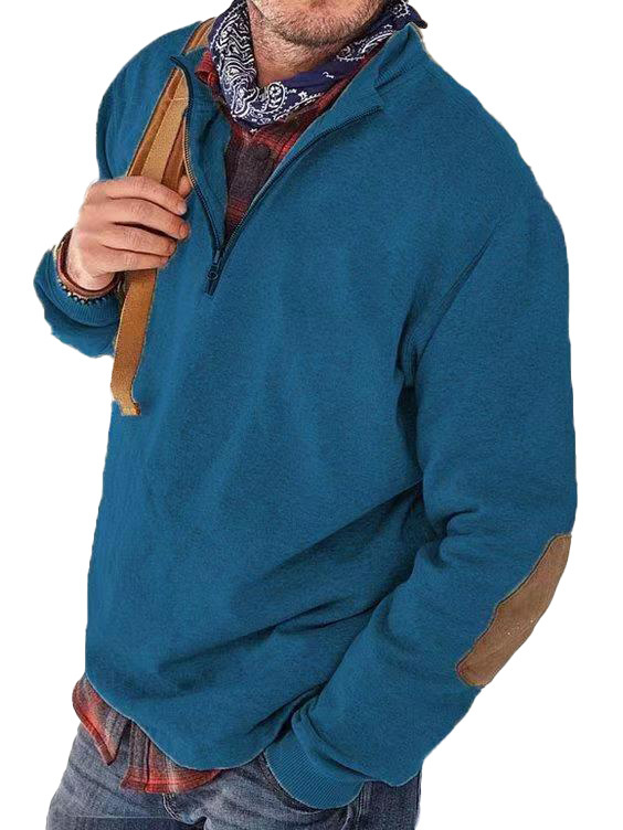 Men's fashion casual patchwork zipper sweatshirt polo shirt