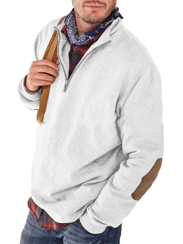 Men's fashion casual patchwork zipper sweatshirt polo shirt