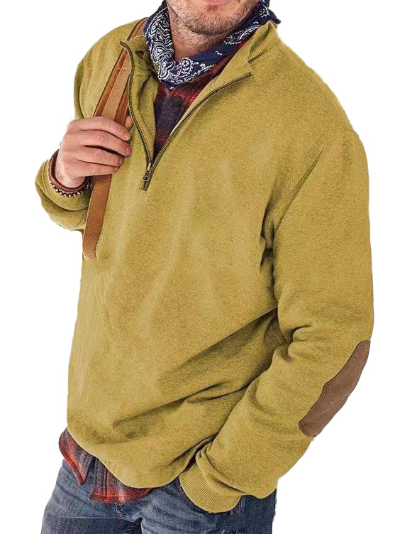 Men's fashion casual patchwork zipper sweatshirt polo shirt