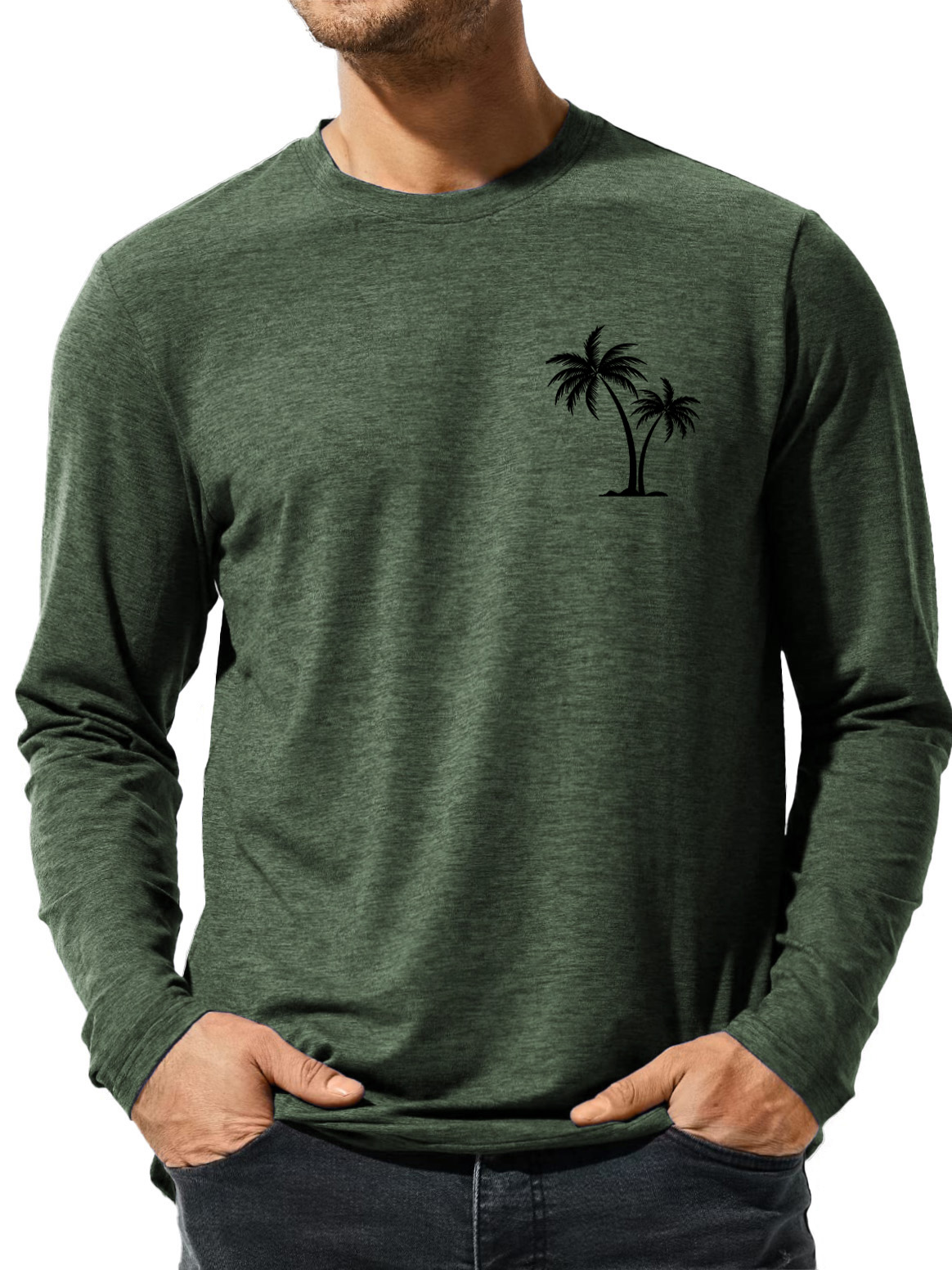 Men's Fashion Casual Coconut Print Long Sleeve Bottoming T-Shirt