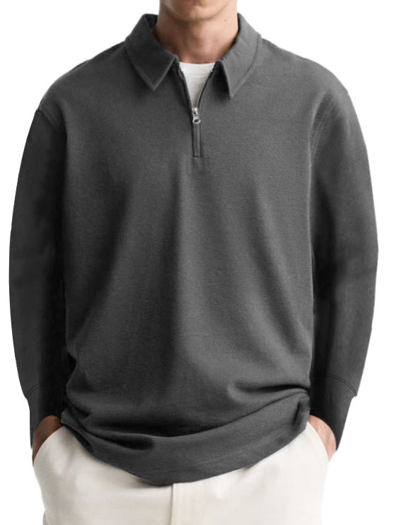 Men's Casual Simple Lapel Long Sleeve Polo Shirt