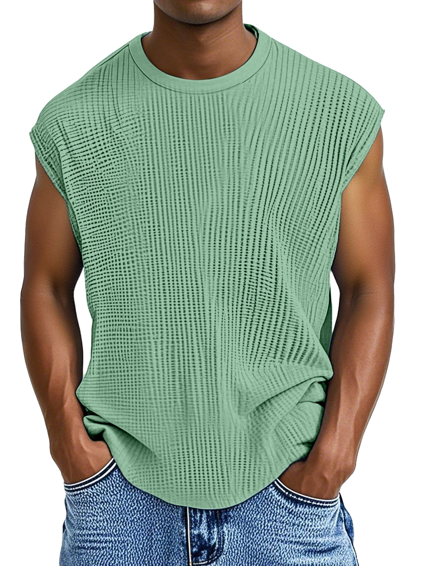 Men's Casual Solid Color Comfortable Loose Texture Sleeveless T-shirt