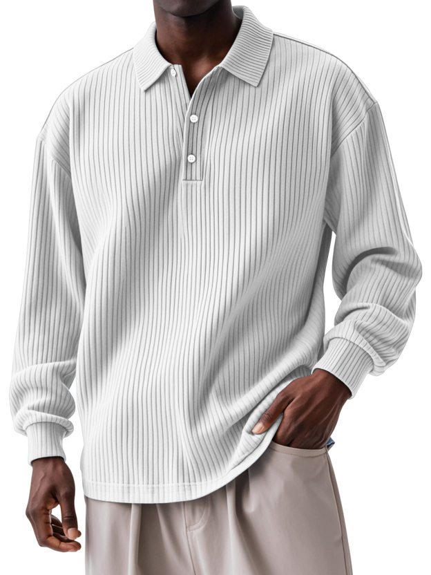 Men's Daily Solid Color Vertical Button Long Sleeve Polo Shirt