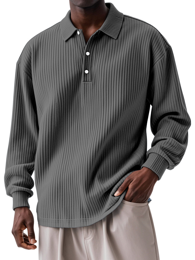Men's Daily Solid Color Vertical Button Long Sleeve Polo Shirt