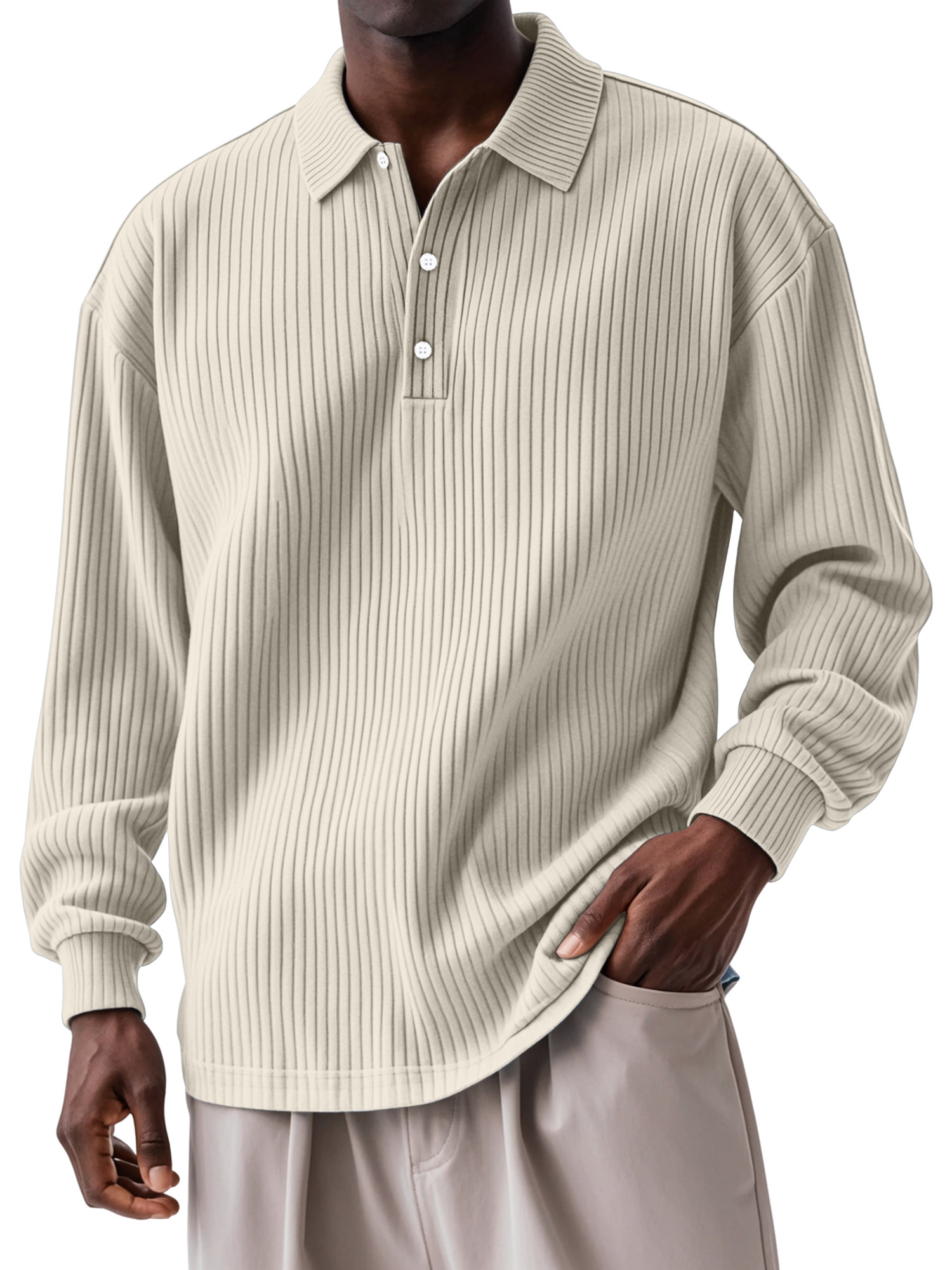Men's Daily Solid Color Vertical Button Long Sleeve Polo Shirt