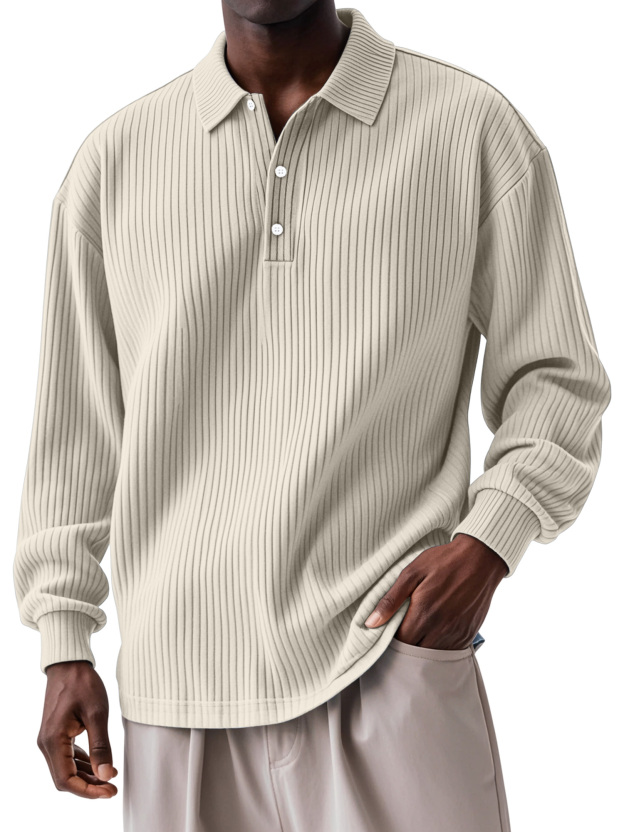 Men's Daily Solid Color Vertical Button Long Sleeve Polo Shirt