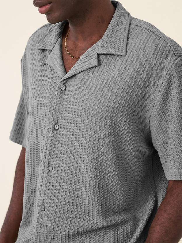 Men's Fashion Hawaiian Casual Jacquard Cuban Collar Short-sleeved Shirt 
