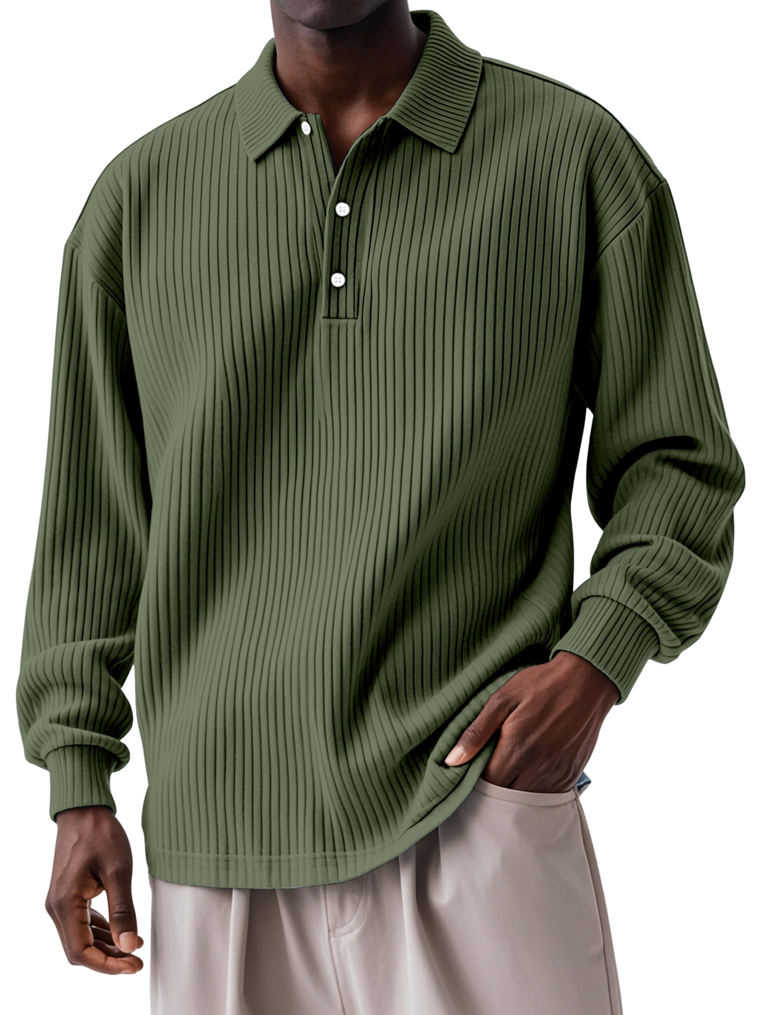 Men's Daily Solid Color Vertical Button Long Sleeve Polo Shirt