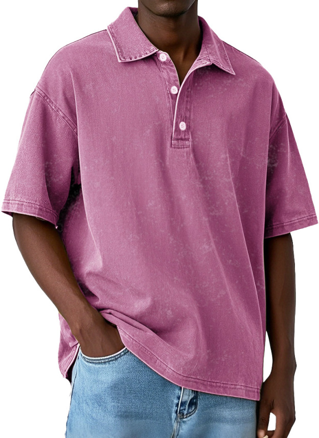 Men's Vintage Distressed Washed Lapel Pure Cotton Lapel Polo Shirt