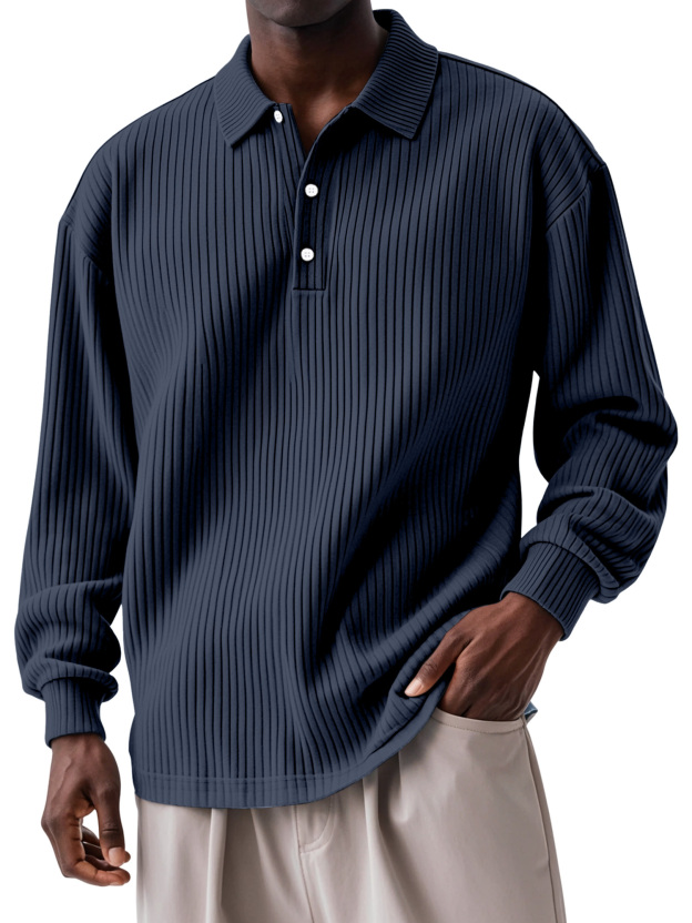 Men's Daily Solid Color Vertical Button Long Sleeve Polo Shirt