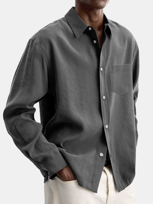 Men's Casual Basic Solid Color Lapel Pocket Long Sleeve Shir
