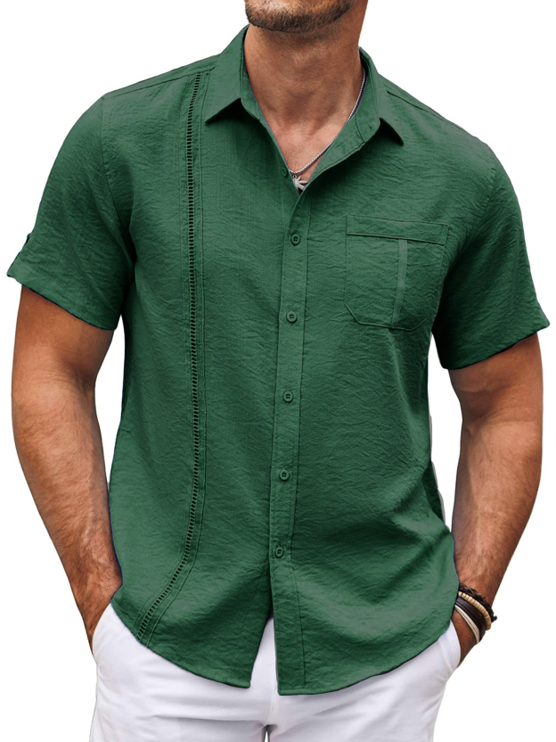  Men's Hawaiian Basics Casual Beach Pocket Short Sleeve Shirt