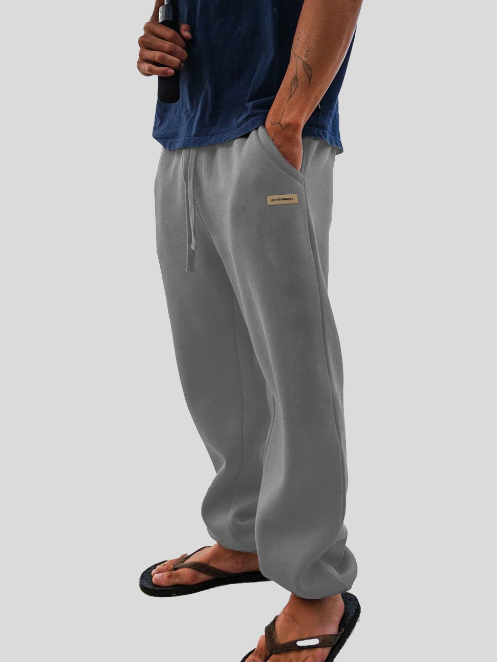 Men's Fashion Casual Sports Logo Embroidered Pocket Cuffed Trousers 