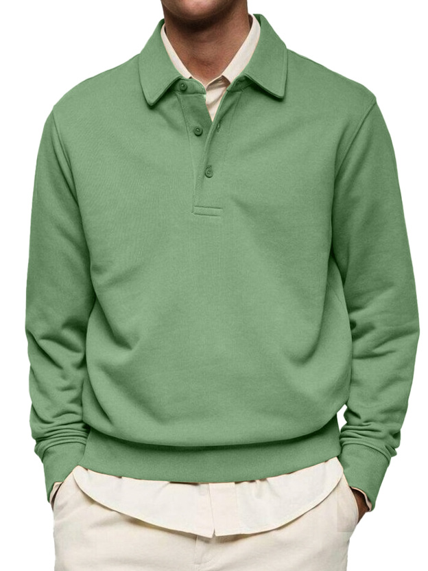 Men's Casual Solid Color Lapel Button Comfortable Polo Sweatshirt