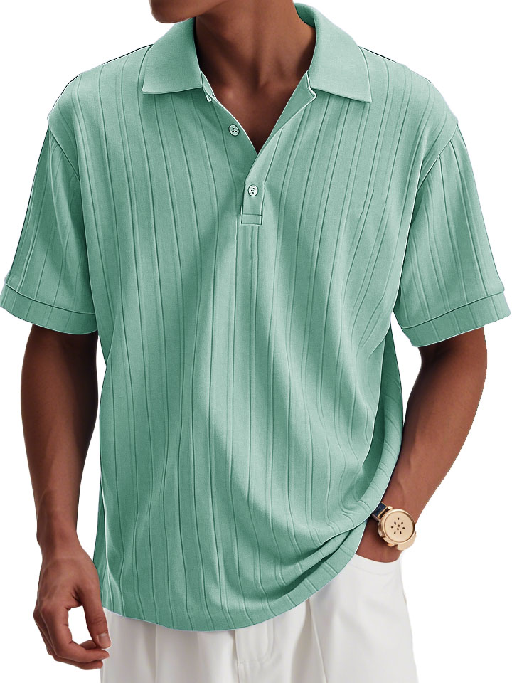 Men's Fashion Casual Lapel Short Sleeve Ribbed Fabric Polo Shirt