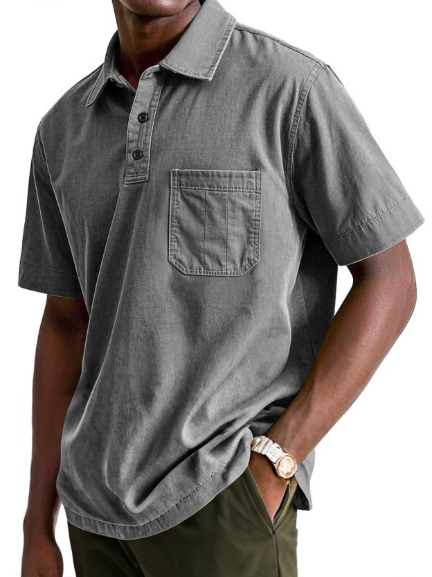 Men's Casual Workwear Pocket Lapel Short-sleeved Polo Shirt