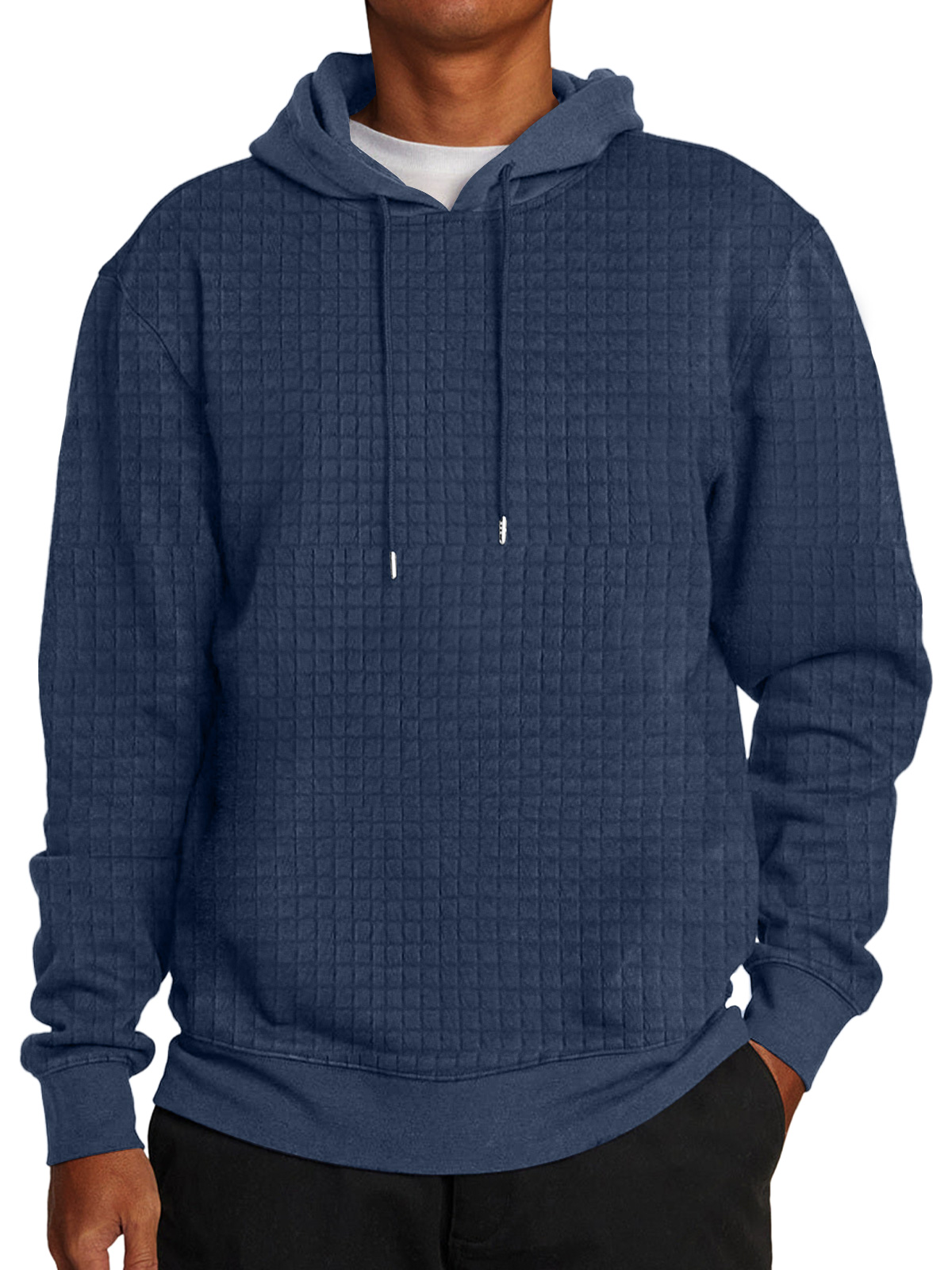 Men's Casual Checkered Hooded Solid Color Sweatshirt