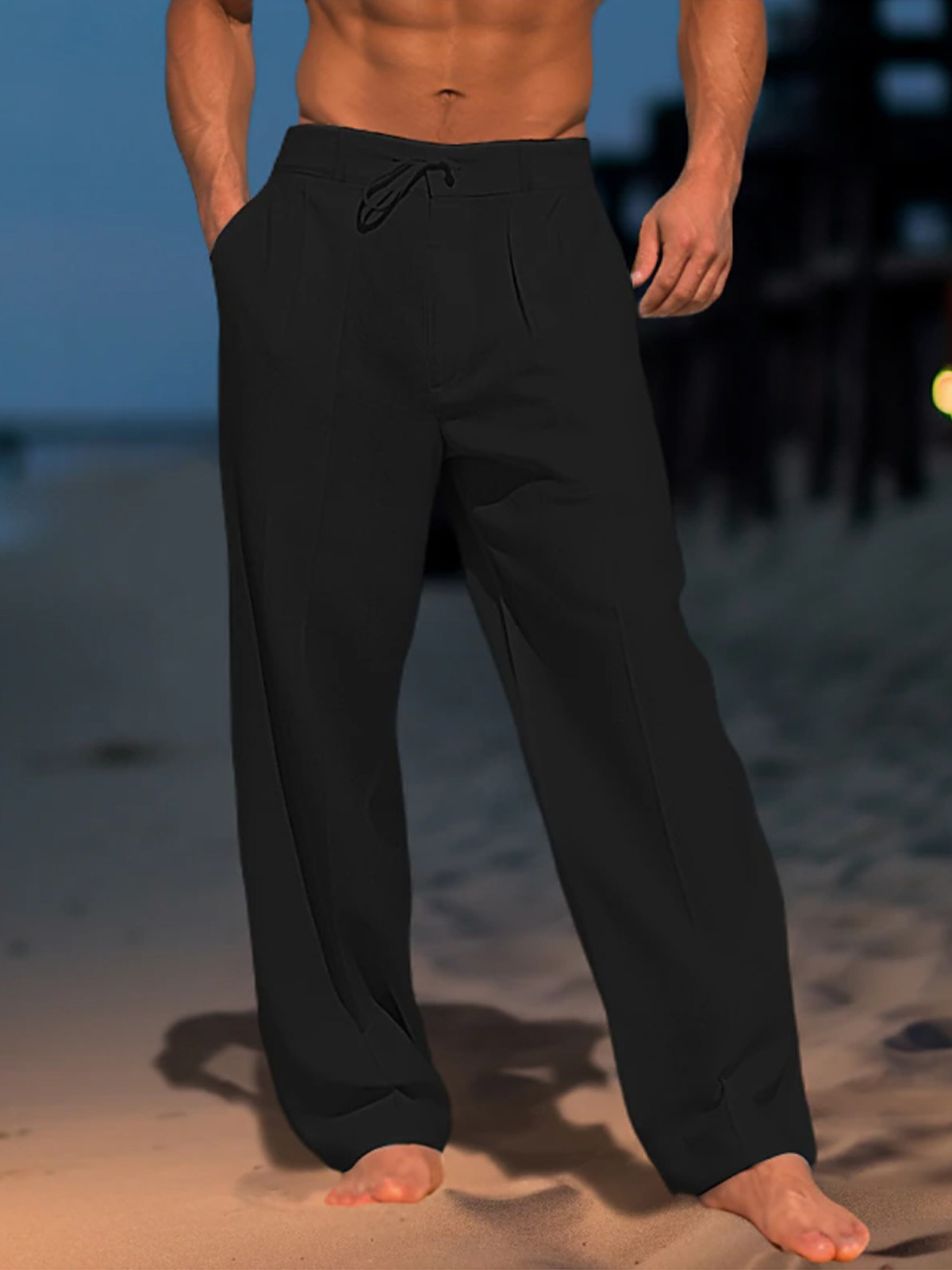 Men's cotton and linen breathable casual beach pants