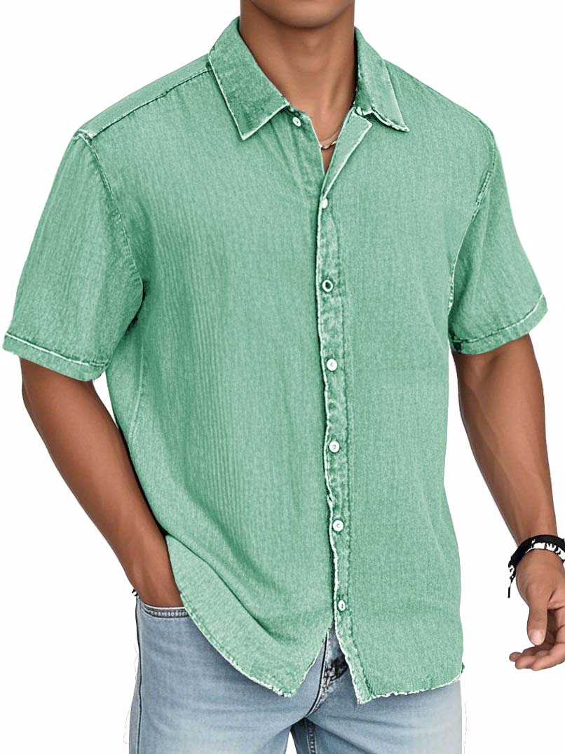 Men's Fashion Casual Textured Fabric Short-sleeved Shirt 