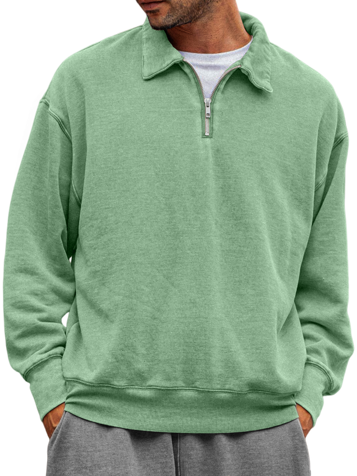 Men's Casual Half-zip Lapel Solid Color Comfortable Sweatshirt