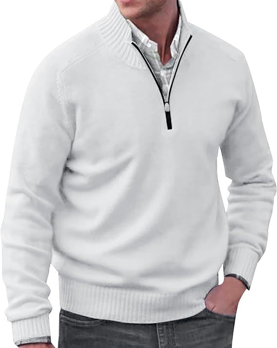 Men's Stand Collar Zipper Basic Solid Color Sweater Long Sleeve Sweatshirt