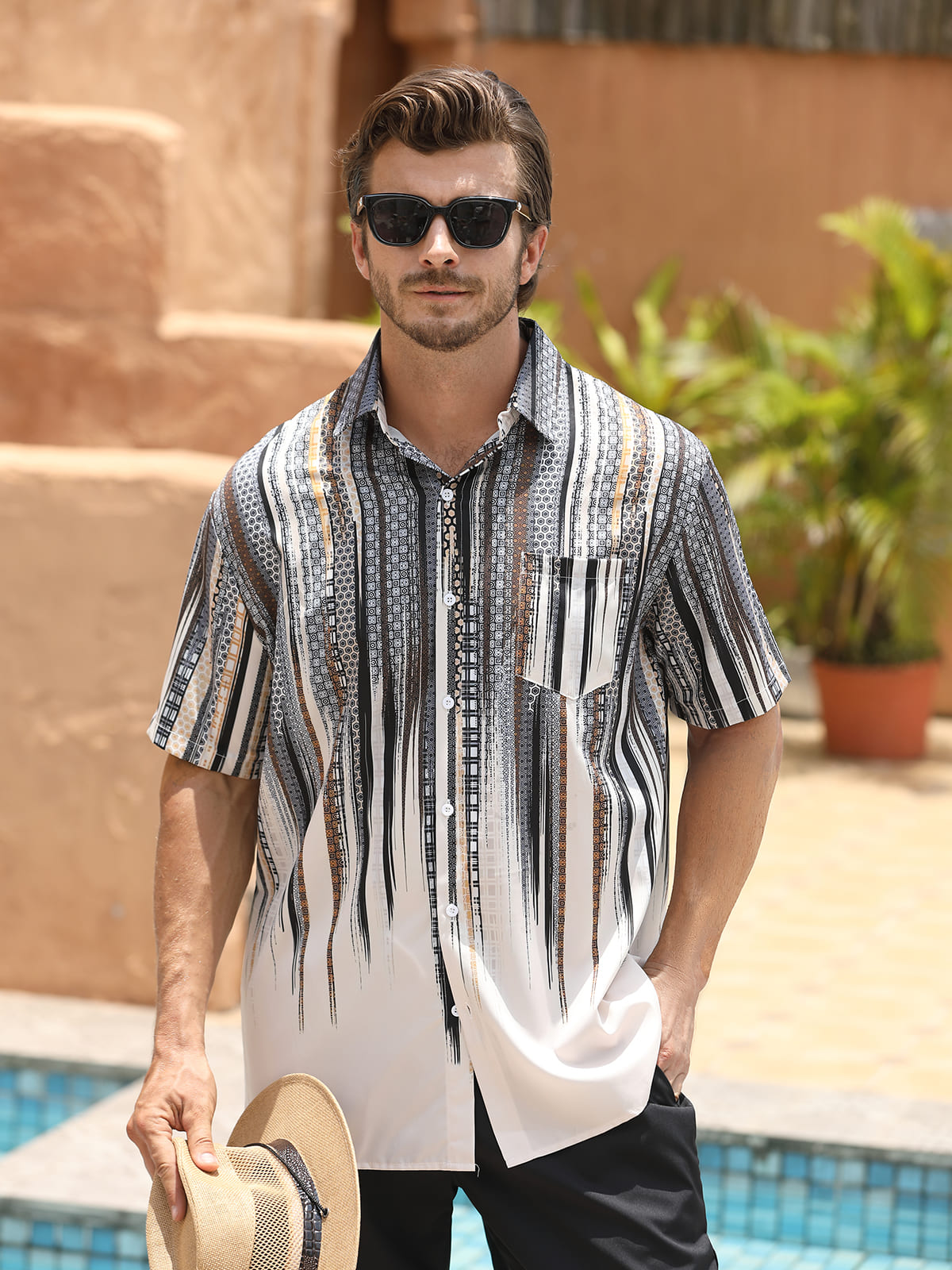 Man's Hawaiian Trendy Western Ethnic Vintage Casual Short Sleeve Shirt-Mokaloha