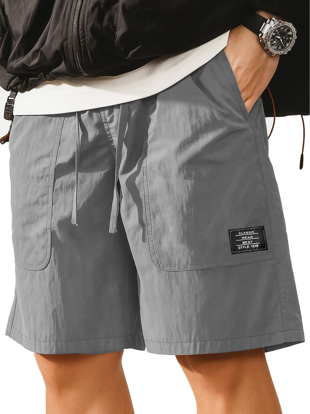 Men's Retro Outdoor Workwear Sports Embroidery Logo Pocket Shorts