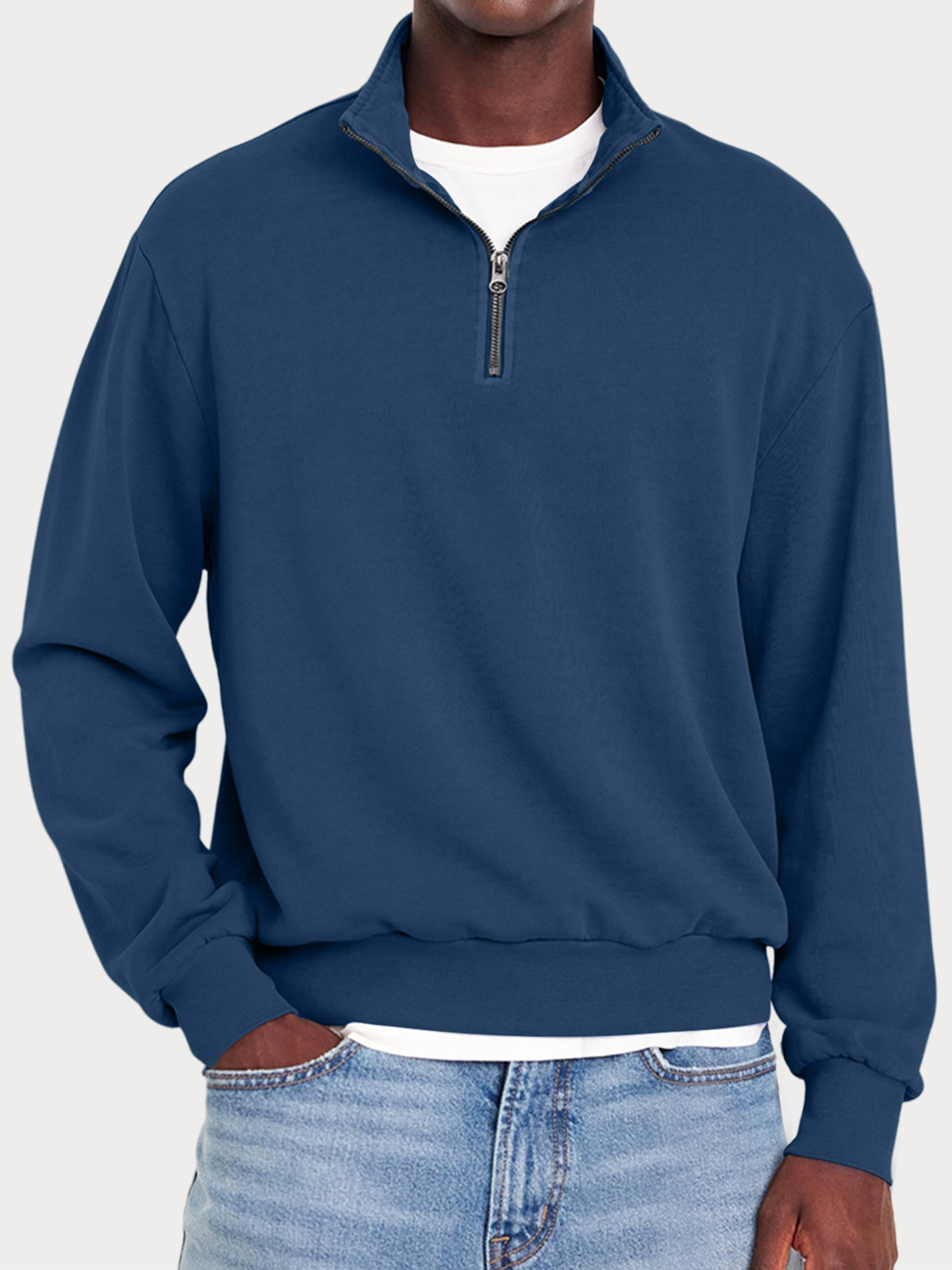 Men's Casual Zipper Half Turtleneck Solid Color Comfortable Sweatshirt
